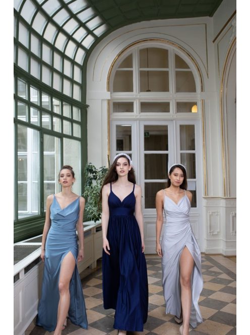 Kámzsás nyakú maxi ruha – szürkéskék