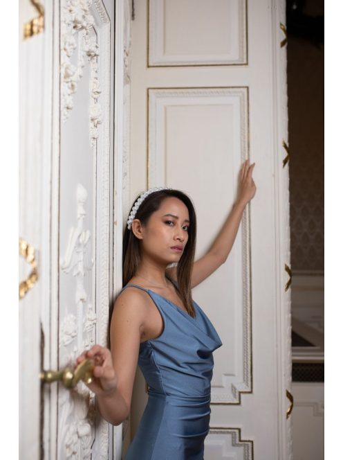 Kámzsás nyakú maxi ruha – szürkéskék