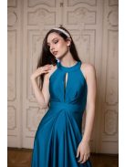 Csepp alakban kivágott maxi ruha – petrolkék