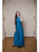 Csepp alakban kivágott maxi ruha – petrolkék