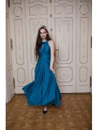 Csepp alakban kivágott maxi ruha – petrolkék