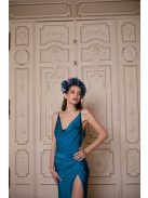 Kámzsás nyakú maxi ruha – petrolkék