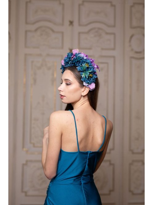 Kámzsás nyakú maxi ruha – petrolkék