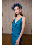 Kámzsás nyakú maxi ruha – petrolkék