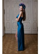 Kámzsás nyakú maxi ruha – petrolkék