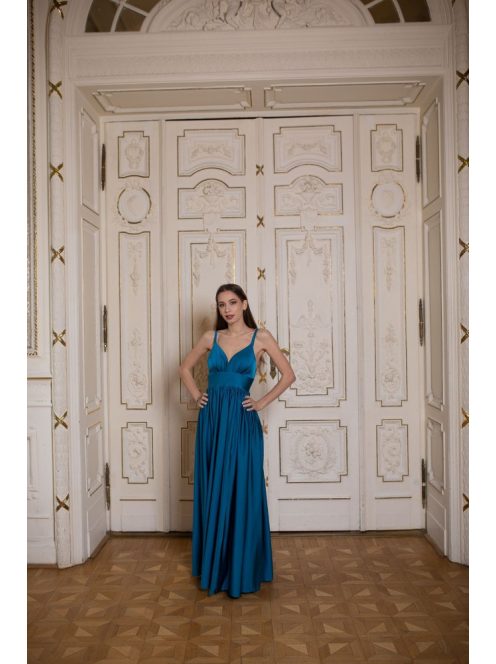V-kivágású maxi ruha – petrolkék