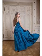 V-kivágású maxi ruha – petrolkék