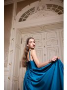 V-kivágású maxi ruha – petrolkék