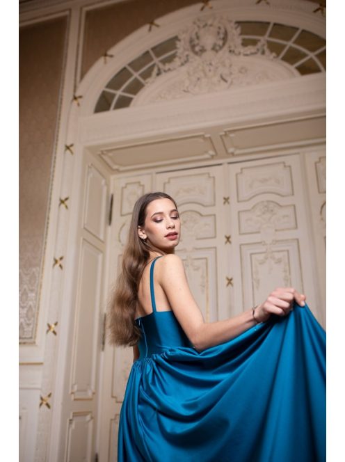 V-kivágású maxi ruha – petrolkék