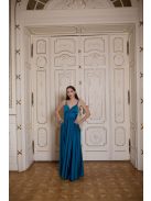 V-kivágású maxi ruha – petrolkék