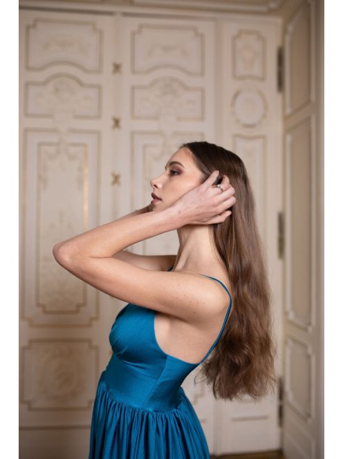 V-kivágású maxi ruha – petrolkék