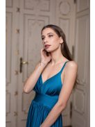 V-kivágású maxi ruha – petrolkék