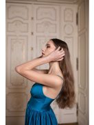 V-kivágású maxi ruha – petrolkék