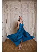 V-kivágású maxi ruha – petrolkék