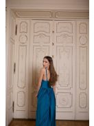 V-kivágású maxi ruha – petrolkék