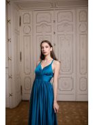 V-kivágású maxi ruha – petrolkék