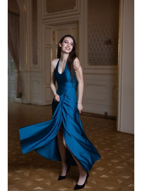 U-kivágású maxi ruha – petrolkék