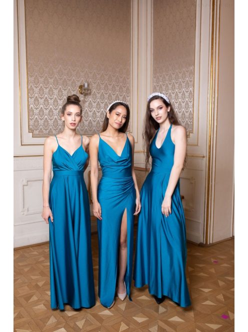 U-kivágású maxi ruha – petrolkék