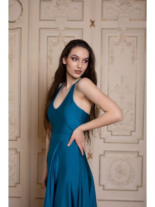U-kivágású maxi ruha – petrolkék