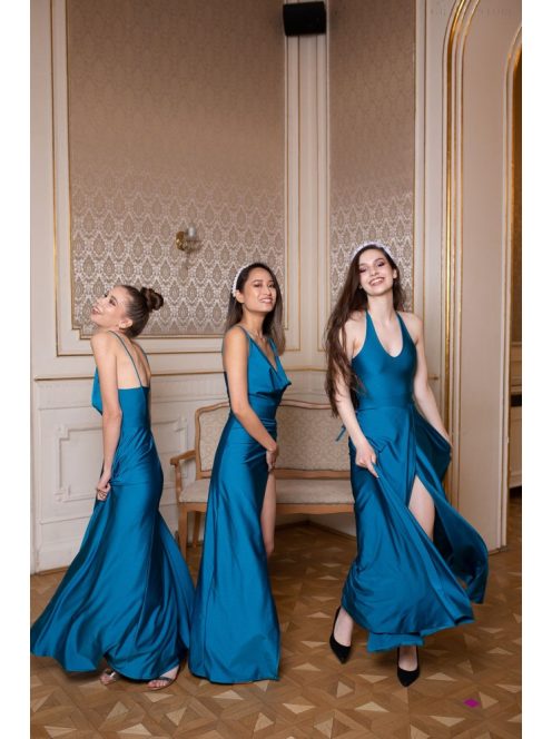 U-kivágású maxi ruha – petrolkék