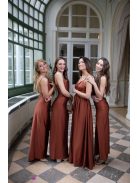 V-kivágású maxi ruha – rozsdabarna