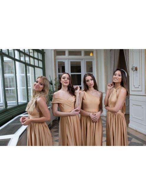 Csavart maxi ruha, elegáns arany színben. Esküvőkre, bálokra.