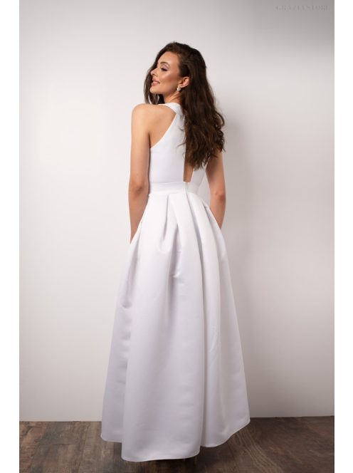 Csepp alakban kivágott maxi ruha – fehér