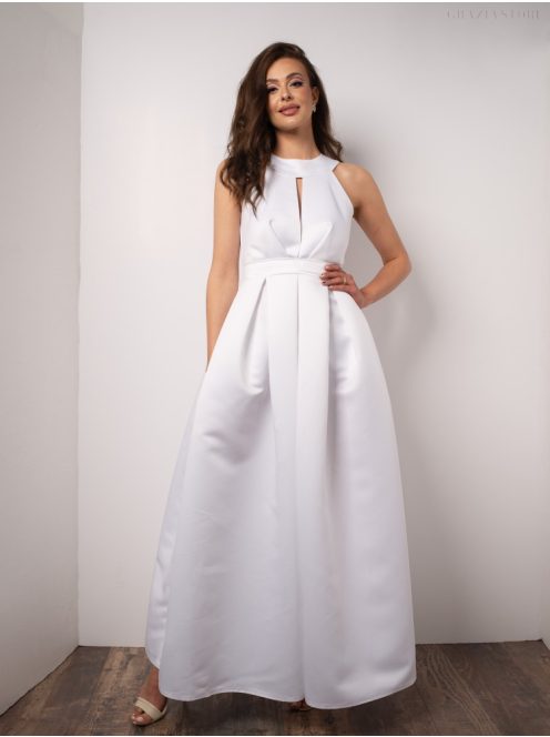 Csepp alakban kivágott maxi ruha – fehér