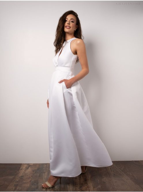 Csepp alakban kivágott maxi ruha – fehér