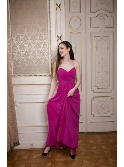 Hátnélküli muszlin ruha – magenta
