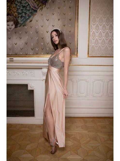 Abigél flitteres - pezsgő színű maxi 