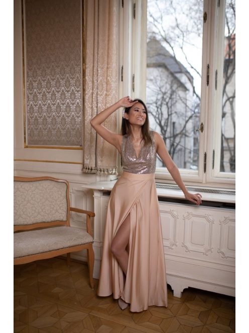 Maxi ruha flitteres felsőrésszel - pezsgő