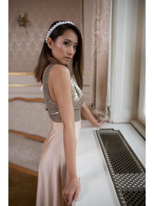 Maxi ruha flitteres felsőrésszel - pezsgő