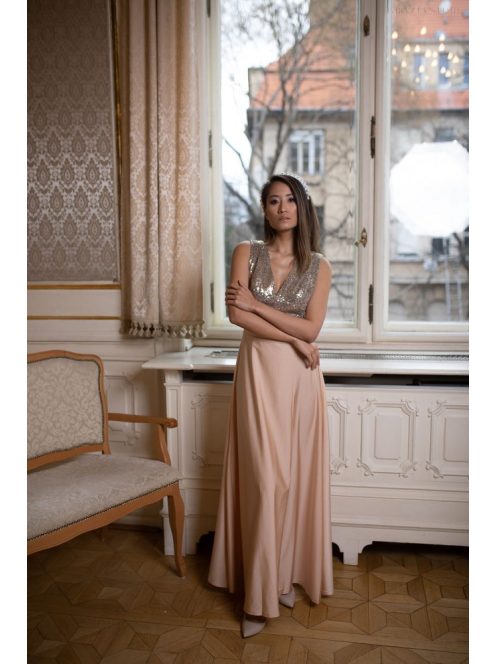 Maxi ruha flitteres felsőrésszel - pezsgő