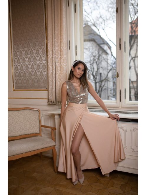 Maxi ruha flitteres felsőrésszel - pezsgő