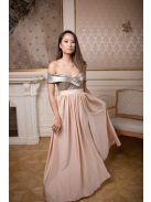 Szív kivágású maxi ruha flitteres felsővel – pezsgő 