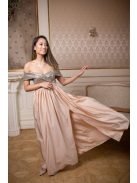 Szív kivágású maxi ruha flitteres felsővel – pezsgő 