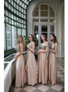 Szív kivágású maxi ruha flitteres felsővel – pezsgő 