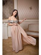 Szív kivágású maxi ruha flitteres felsővel – pezsgő 