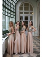 Szív kivágású maxi ruha flitteres felsővel – pezsgő 