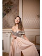 Szív kivágású maxi ruha flitteres felsővel – pezsgő 