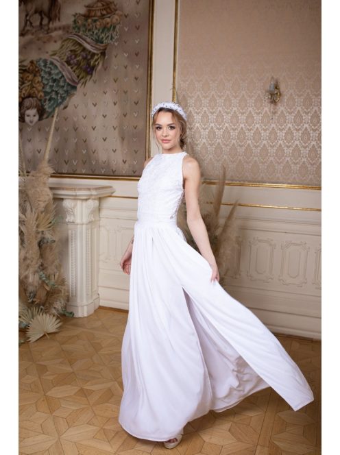 Esküvői szetteket kiegészítő, fehér színű csipke crop top.