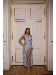 Oldalán ráncolt, alakkövető maxi ruha – ezüst 