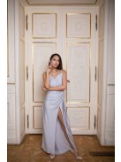 Oldalán ráncolt, alakkövető maxi ruha – ezüst 