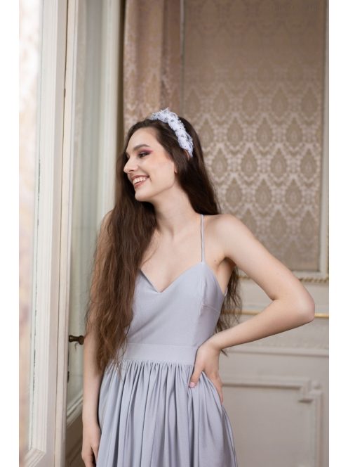 Hátnélküli maxi ruha – ezüst