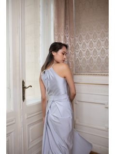 Elől-hátul zárt, ujjatlan maxi ruha – ezüst 