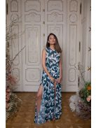 Csepp alakban kivágott maxi ruha – kolibri mintás