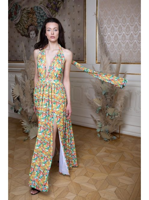 Sokféleképpen köthető maxi ruha – színes virág mintás