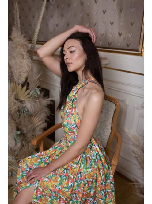 Többféleképpen köthető, virág mintás maxi ruha alkalmakra. 