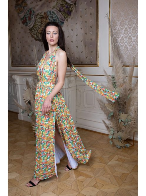 Többféleképpen köthető, virág mintás maxi ruha alkalmakra. 